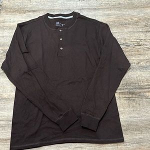 HANES Beefy-T Long-Sleeve Teal Henley Shirt M